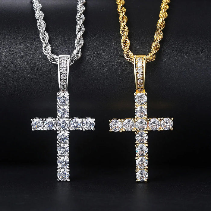 Iced Out Cross Pendant W/ Rope Chain