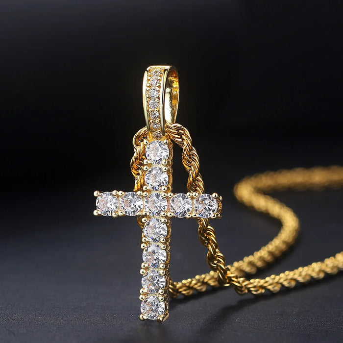 Iced Out Cross Pendant W/ Rope Chain